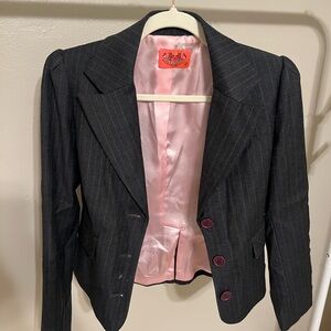 Juicy Couture Black Pinstripe Blazer with Pink Lining